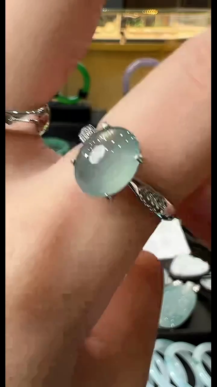 银S925镶嵌戒指翡翠天然A货翡翠多样性发一