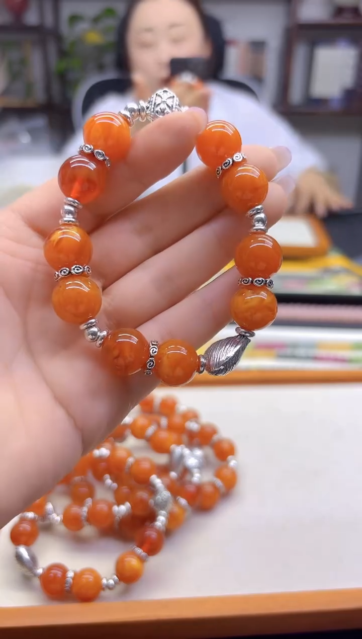 手链蜜蜡银S925镶嵌DIY款S975