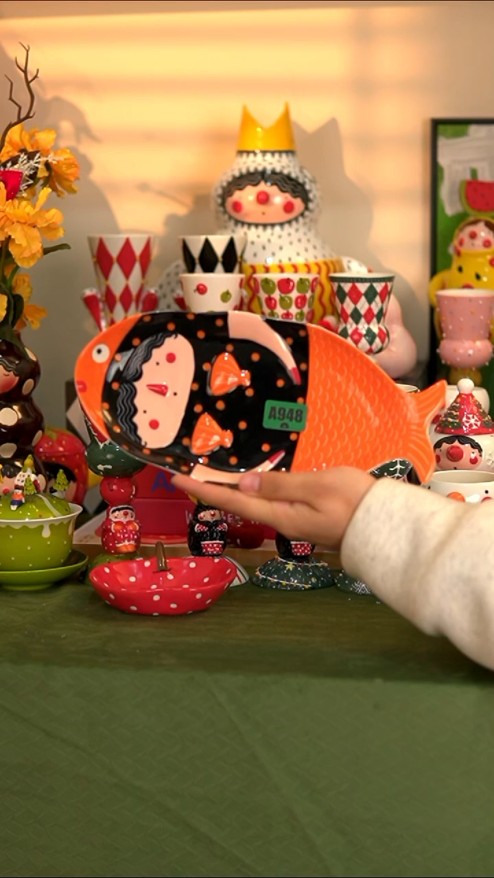 .948喜上陶社人鱼盘子