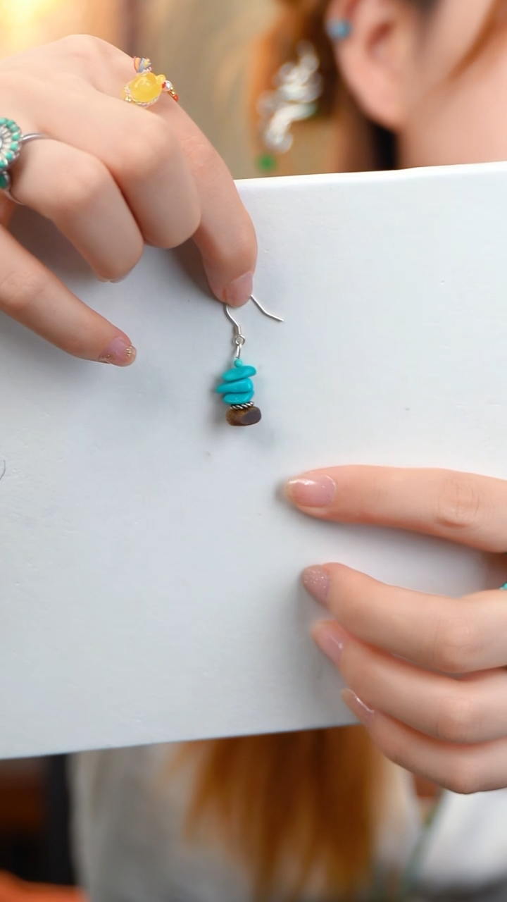 未镶嵌绿松玛瑙/玉髓许愿塔耳钩