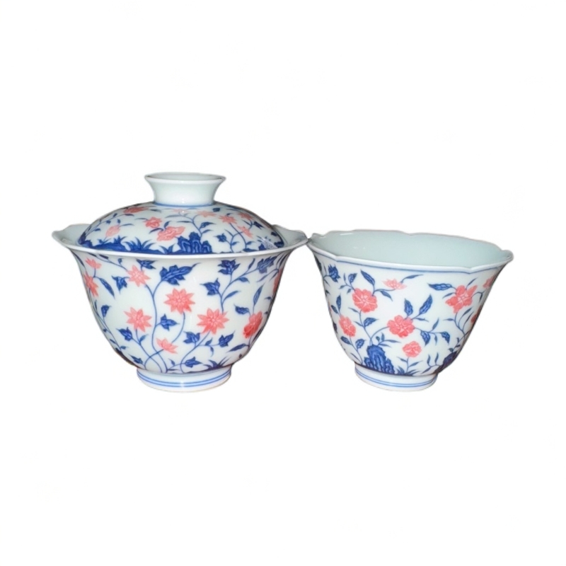 【小乔赏瓷】沐茗古韵青花釉里红一盖一杯