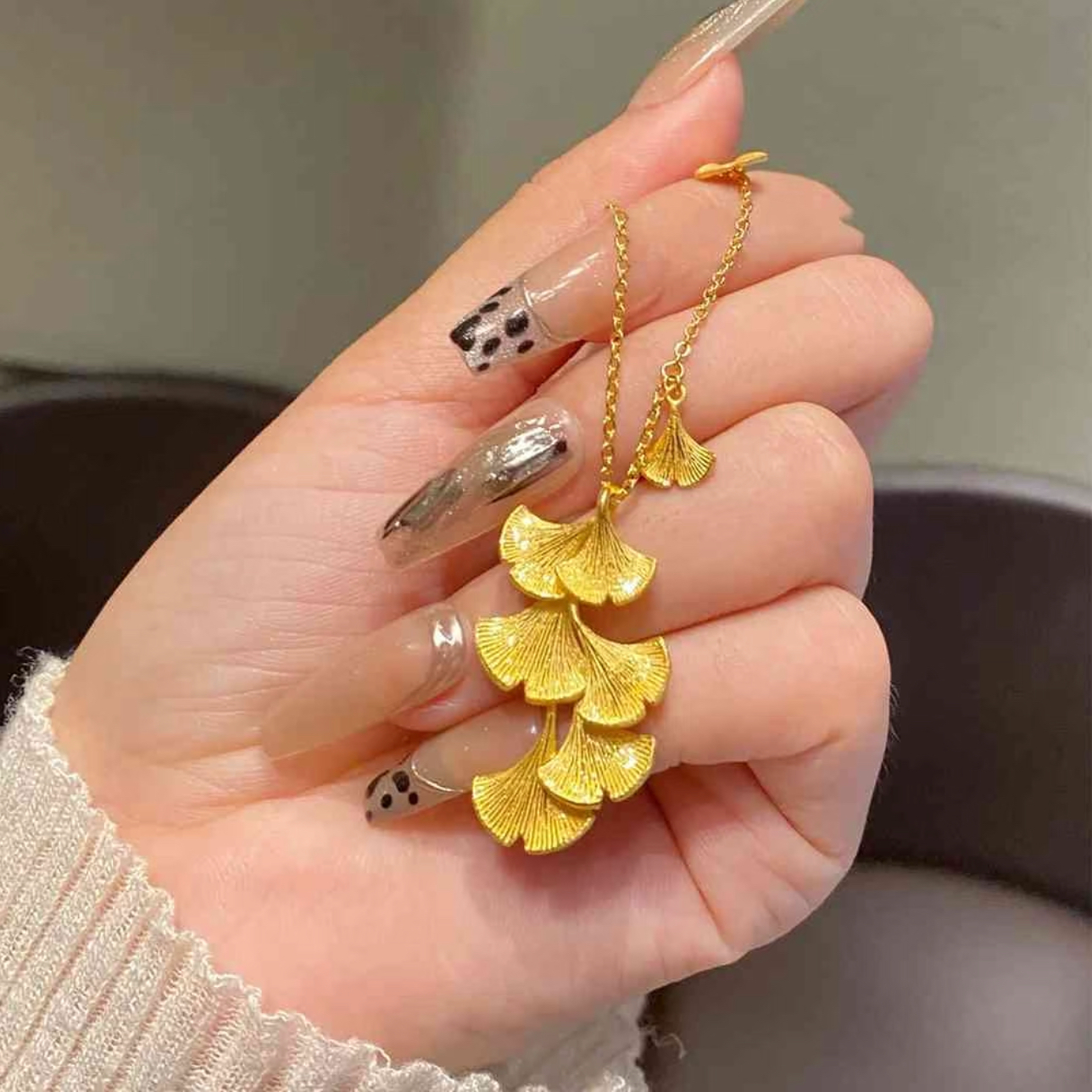 铜合金项链 三生有杏项链复古独特设计银杏叶ins时尚锁骨链