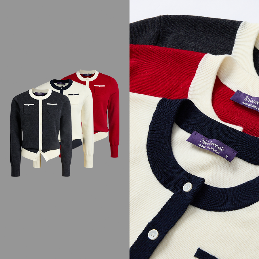 ULEDEMODENewMoney 撞色圆领美丽诺羊毛开衫*YL025