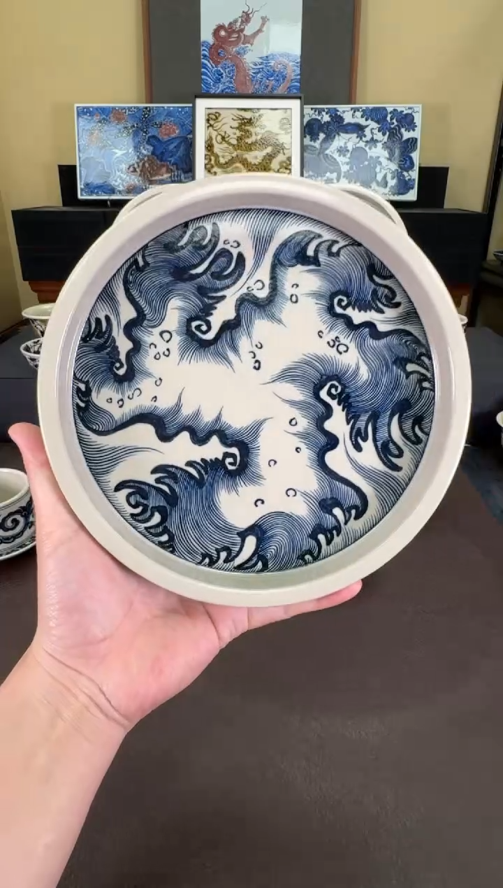 【闪购商品】二号釉纯海浪纹壶承