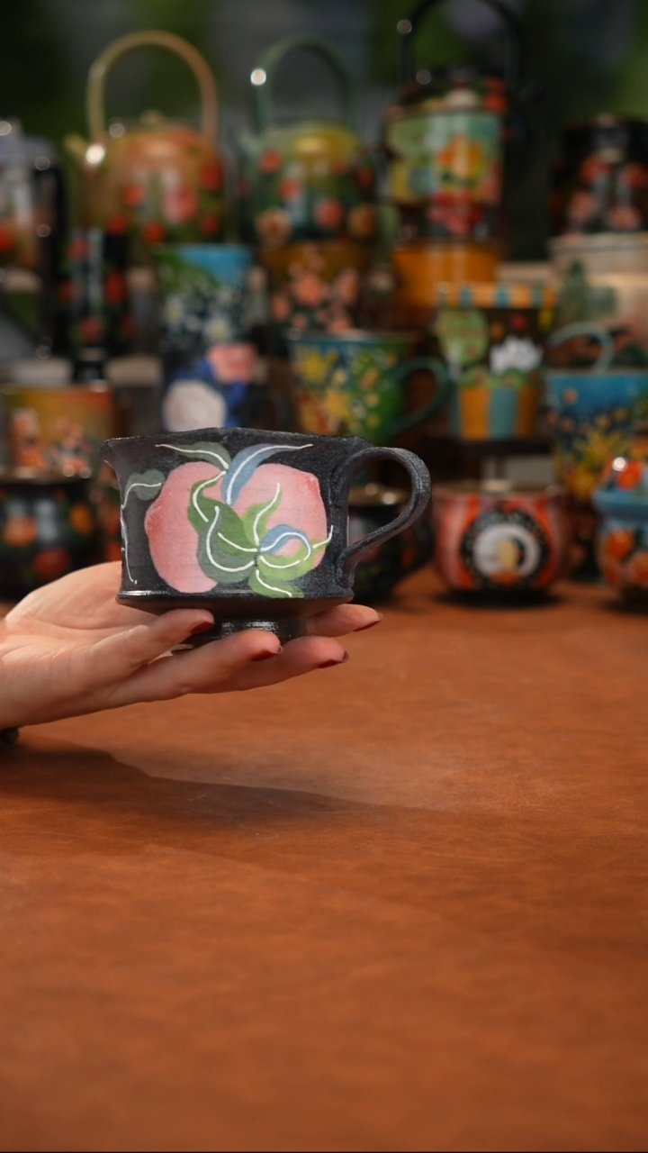 紫泥油画手绘釉下彩