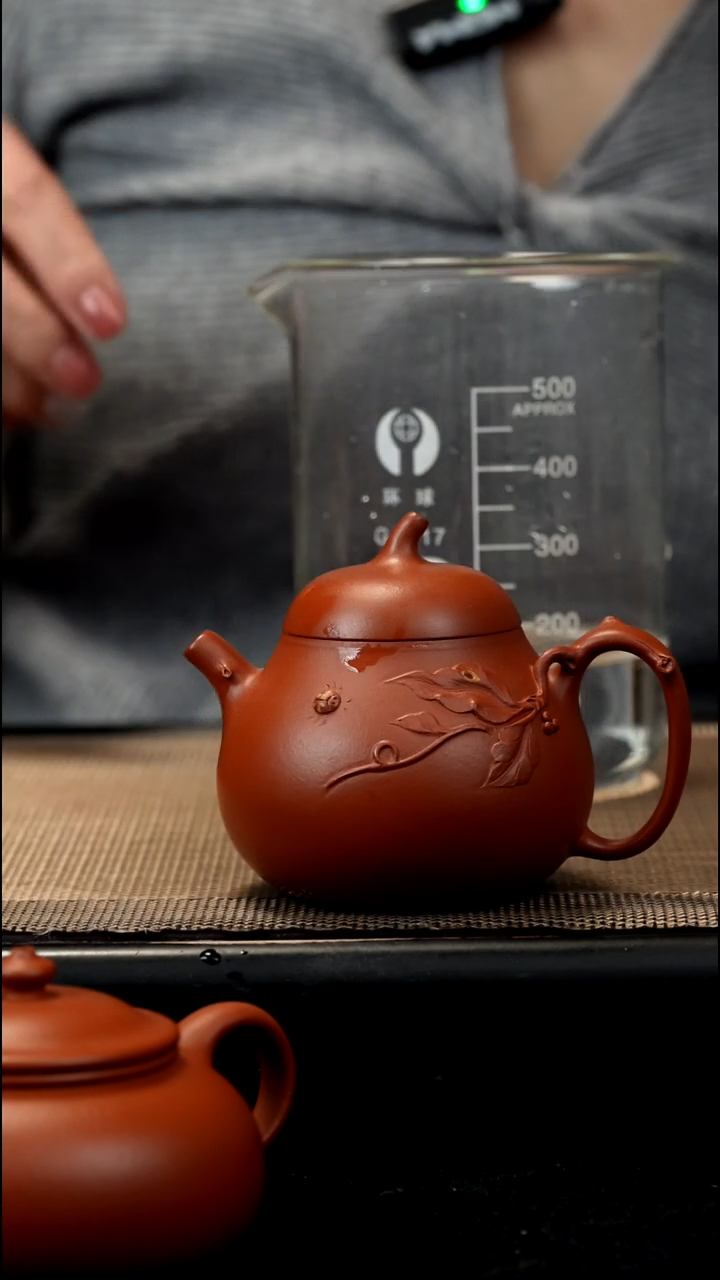 紫砂茶盏朱泥贴叶茄瓜150CC