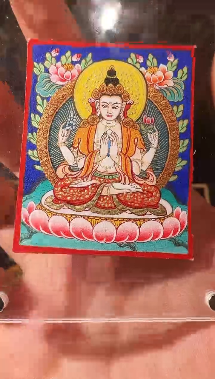 吊坠纯手绘唐卡四臂观音捡漏价