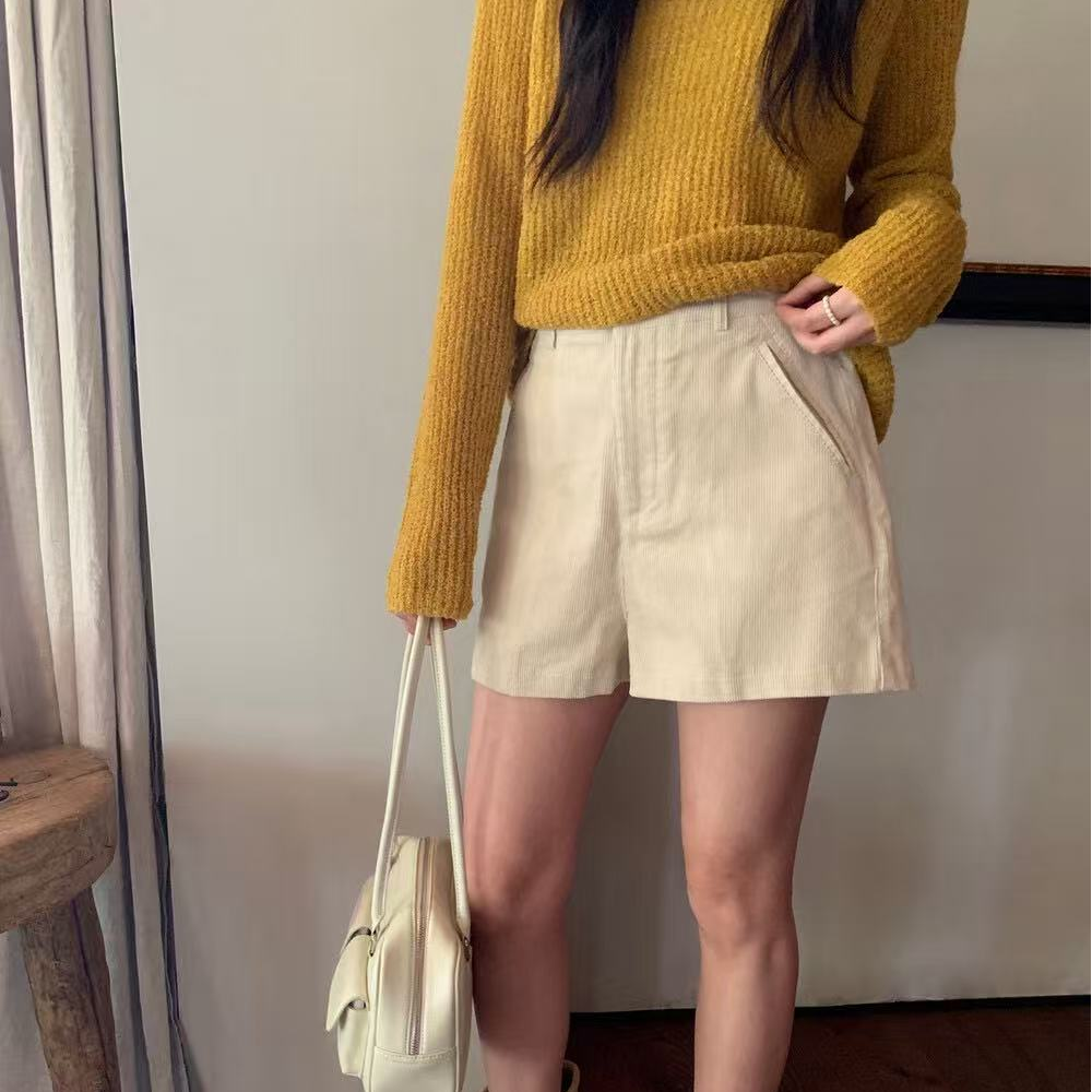 灯芯绒短裤 版型超赞高密廓形高腰显瘦A字宽松阔腿短裤休闲裤