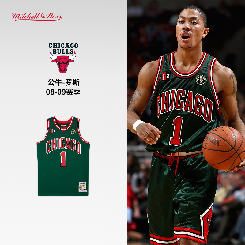 Mitchell&Ness-NBA联名公牛德里克·罗斯1号复古AU球衣