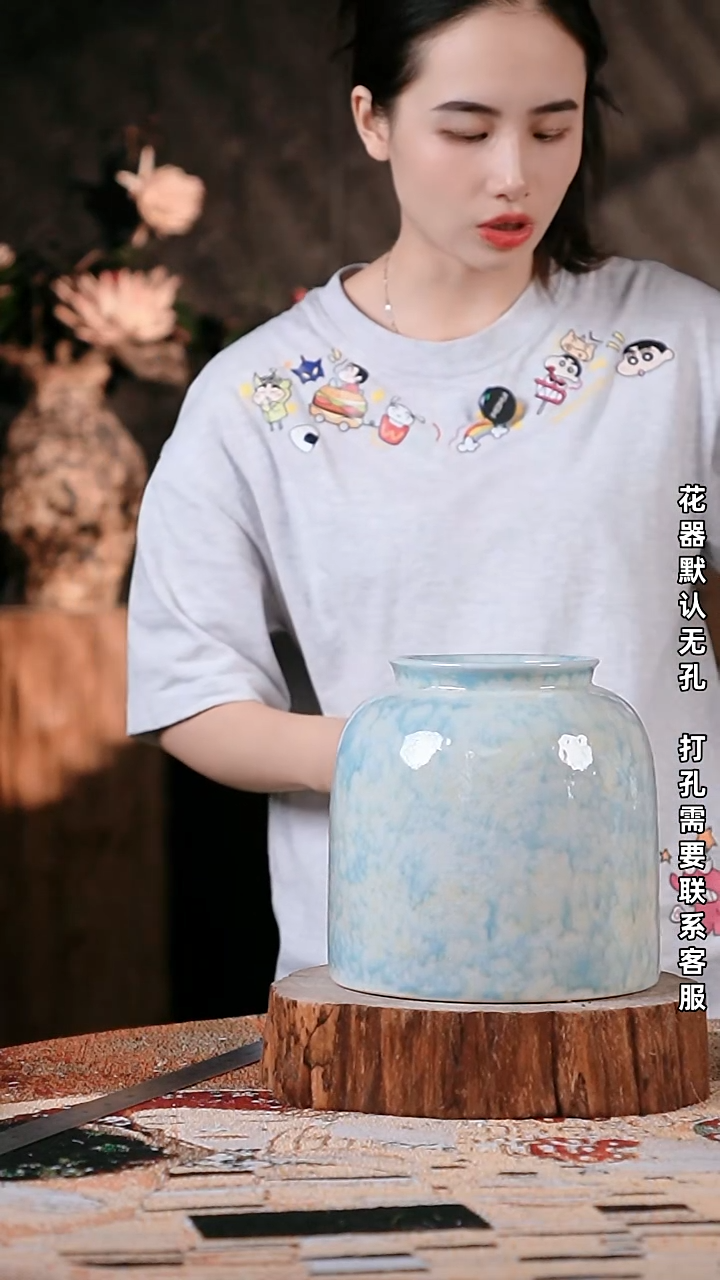 摆件景德镇高温陶瓷花器12*20