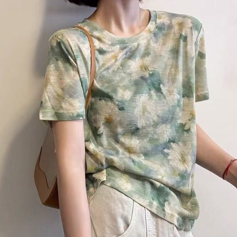 1159绿色雏菊花T恤HME(衣长58)