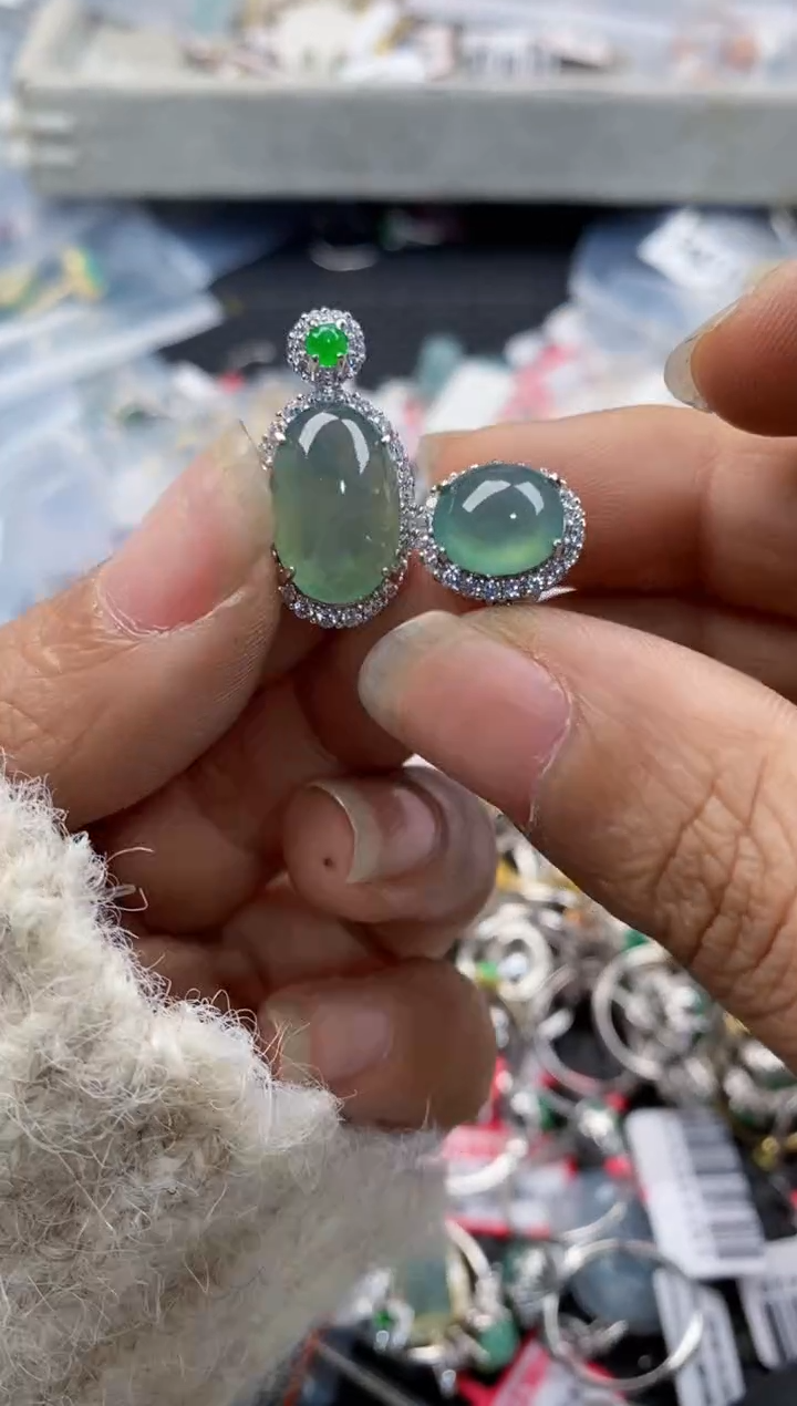 银S925镶嵌戒指翡翠1010---6