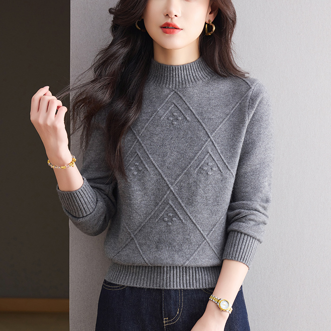 冬季新款洋气时尚半高领女纯色毛衣宽松显瘦针织衫加厚打底衫