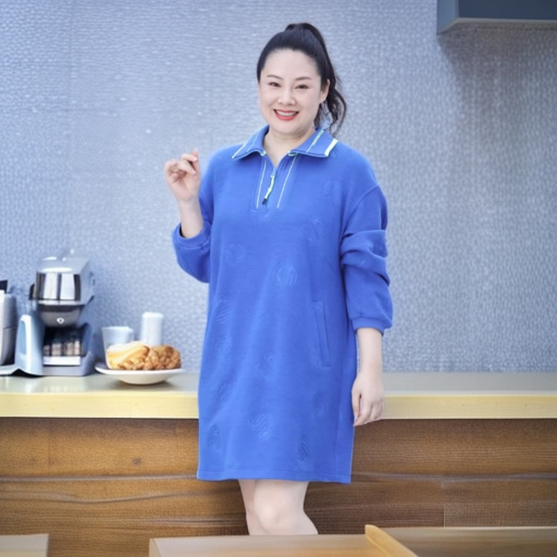 胖太太大码女装秋冬新款蓝色立领镶钻字母T恤宽松时尚潮322382410