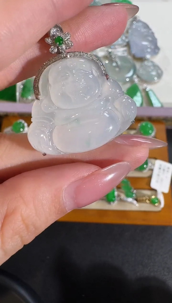 【闪购商品】翡翠吊坠(不含链)18K金镶嵌【源头工厂】钻石镶嵌