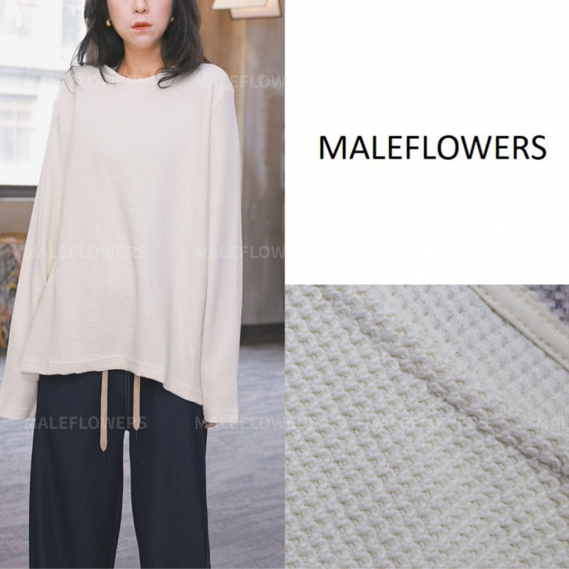 东倪原创 华夫格长袖圆领长袖T恤宽松简约百搭春季新款 85A9029