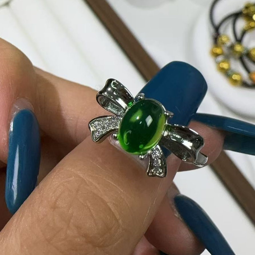 合金仿水晶戒指 A货925银镶嵌可调节活口时尚