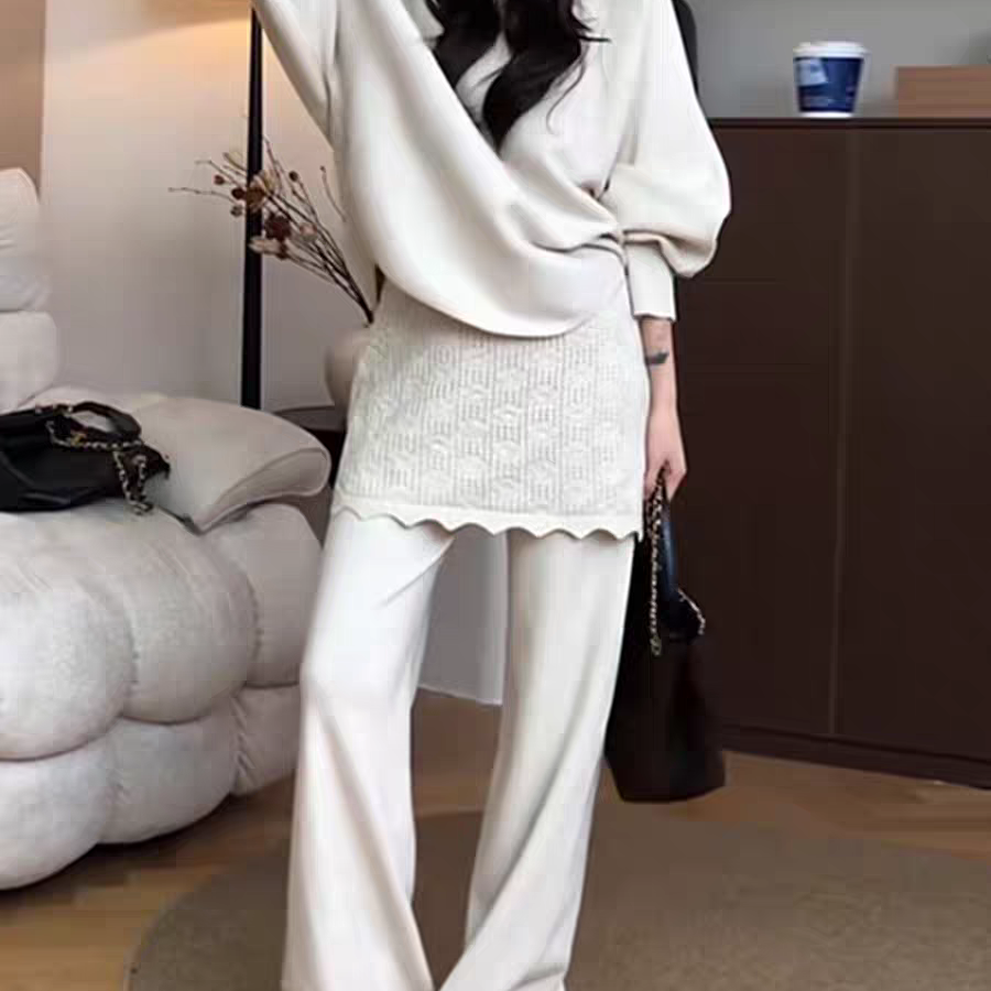 11753法式慵懒风针织衫阔腿裤套装女新年高级感气质百搭两件套