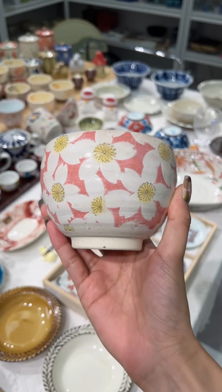 陶瓷平安桜圆碗（粉）孤品