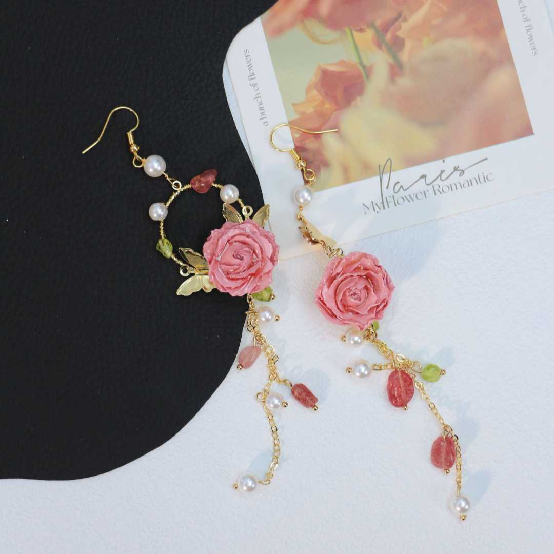 铜合金耳饰 植物花卉甜美玫瑰花耳饰耳环饰品欧若假日花园风