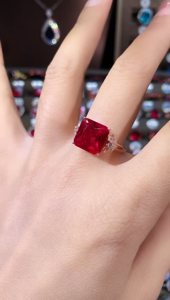 无925银鸽血红色戒指