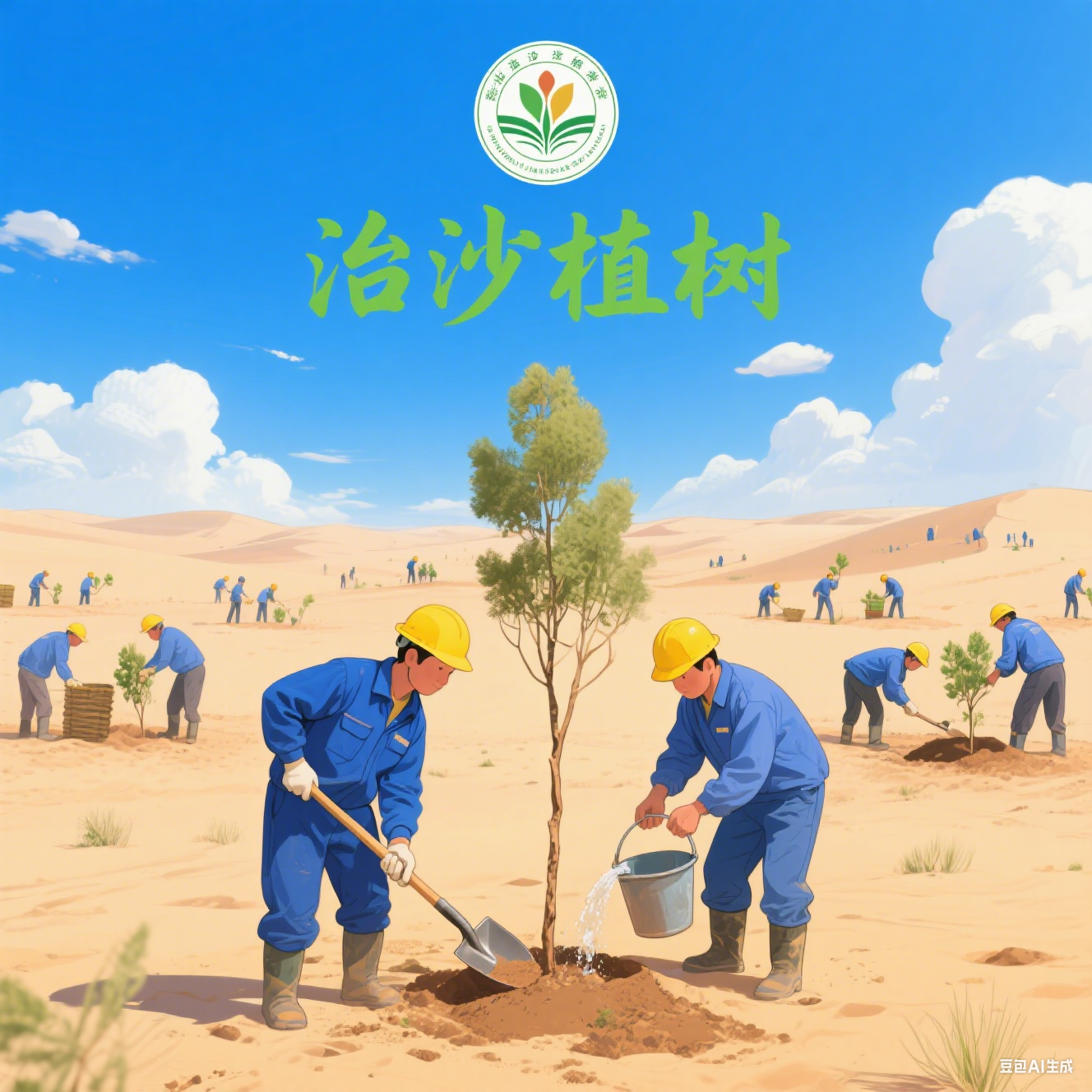 植树治沙主题明信片E