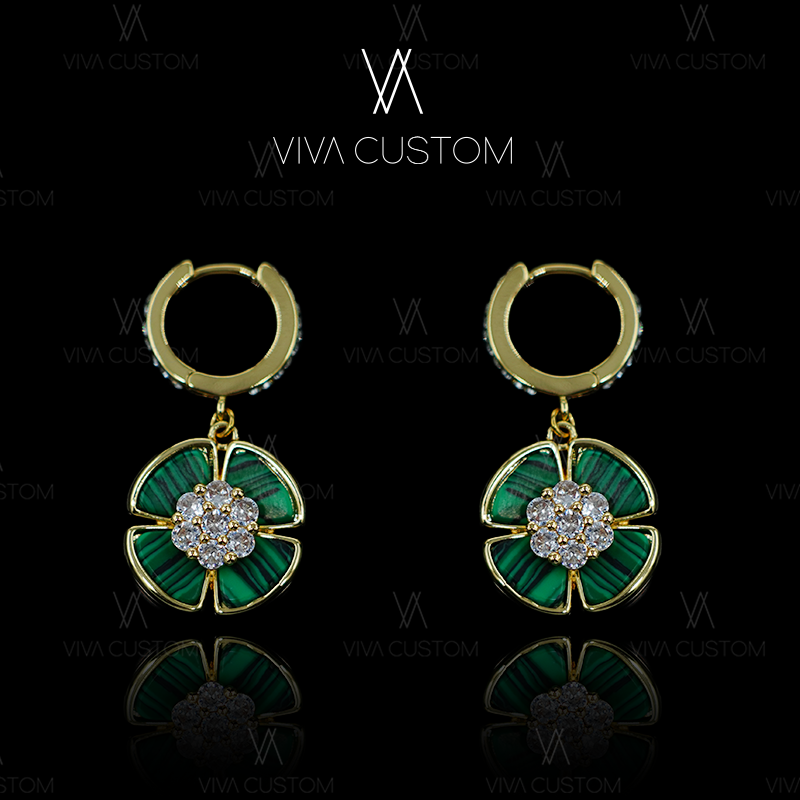 铜合金合成锆石耳饰 鎏金岁月系列 小众设计轻奢四叶草耳环