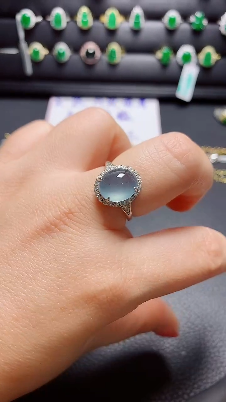 银S925镶嵌戒指翡翠天然翡翠A货s925银镶