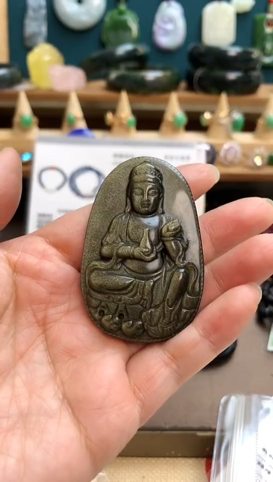 合金黑曜岩颈饰金曜石观音
