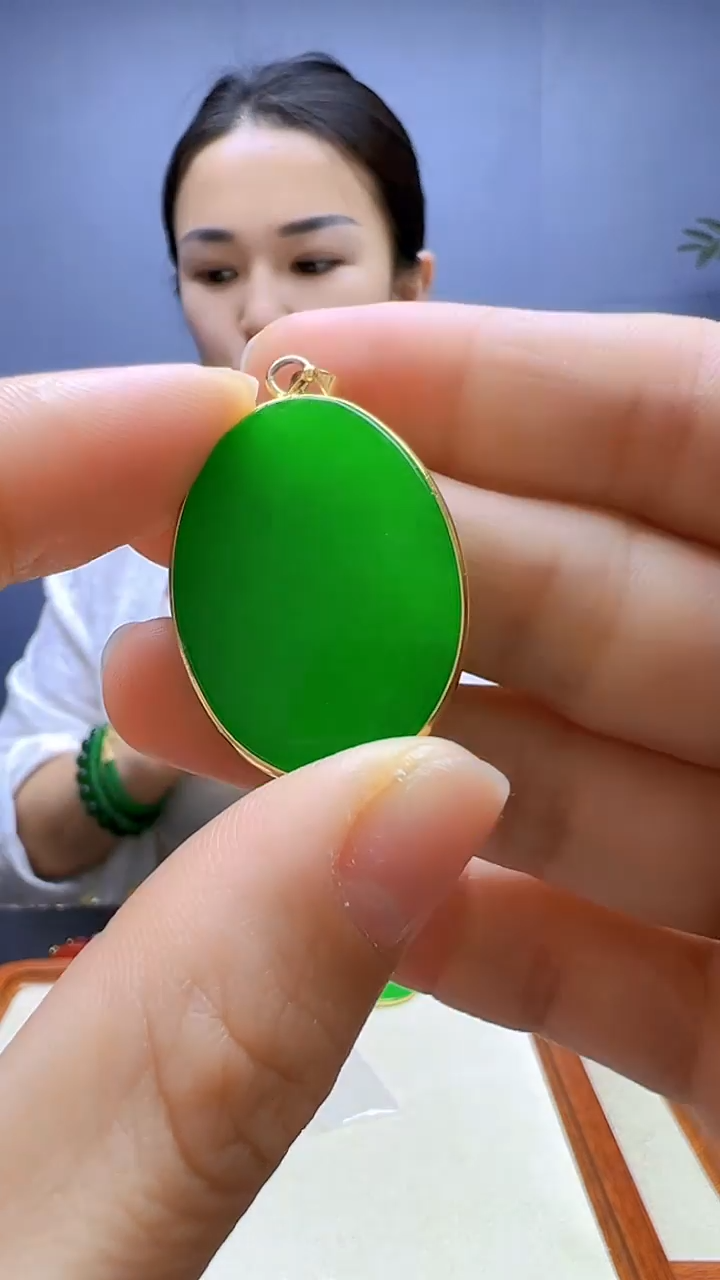 翡翠14K金镶嵌颈饰沉白diy颈饰