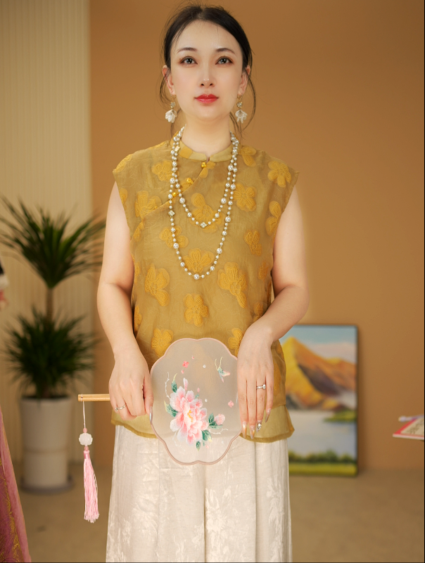 套头花朵宽松型仙女风新中式衬衫古风女装夏季镂空