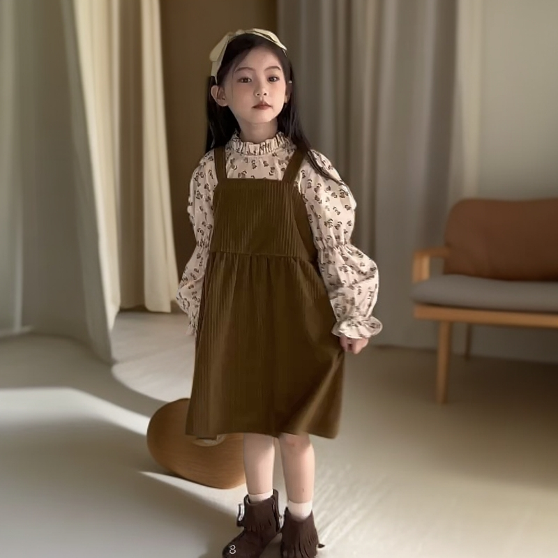 2025春季新款儿童女童碎花连衣裙两件套中小童装长袖