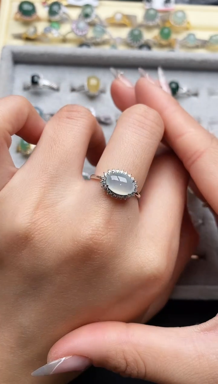 【闪购商品】翡翠戒指银S925镶嵌4444444+5