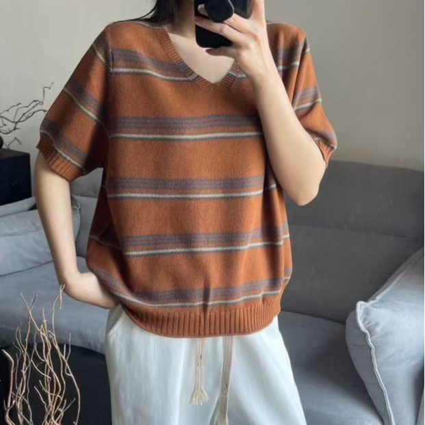 短袖纯棉撞色小衫