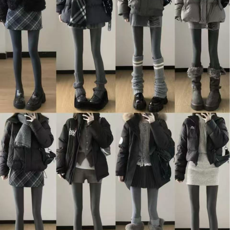 纯色系女竖条纹自发热条纹长筒袜厚款欧码均码连裤