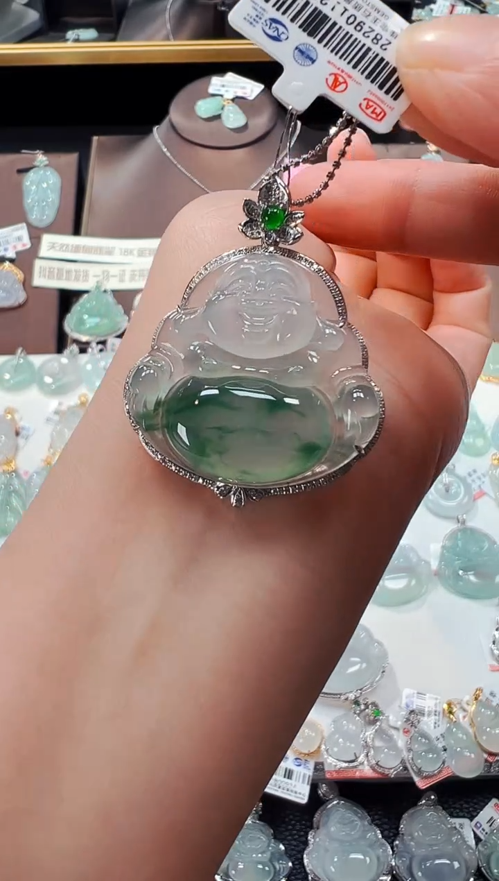 【闪购商品】翡翠吊坠(不含链)18K金镶嵌佛公吊坠1123