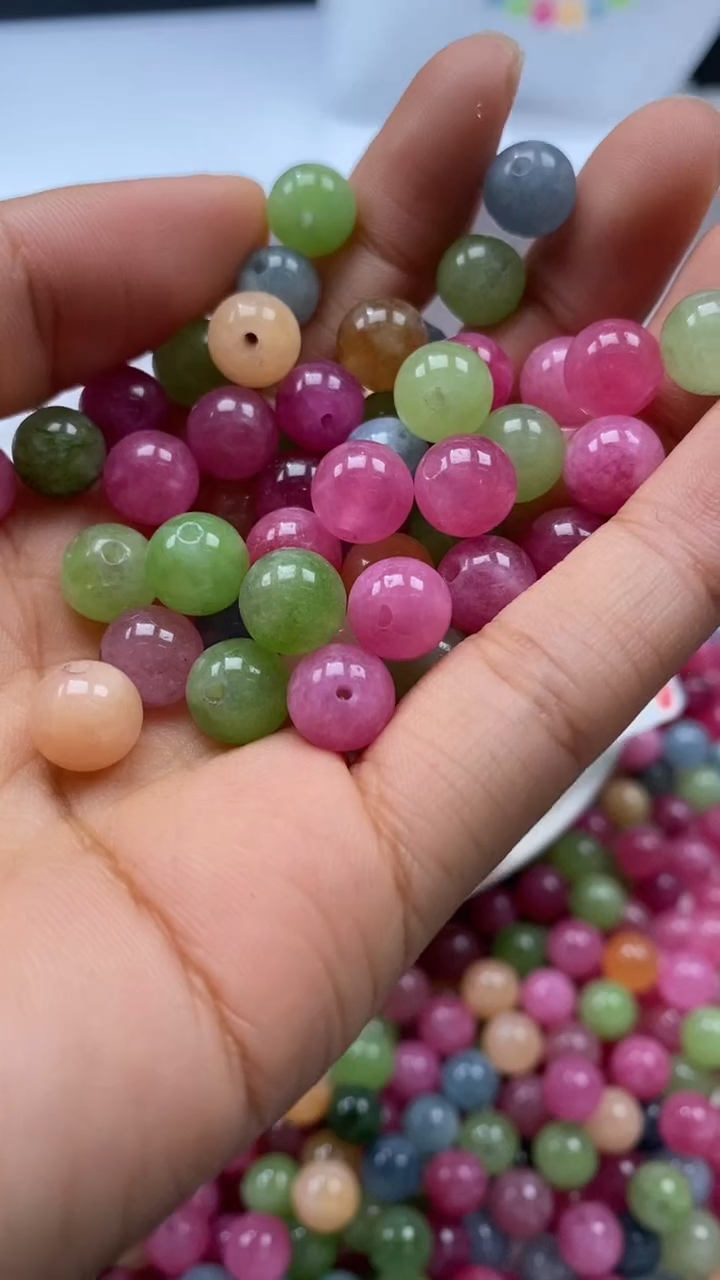 颈饰未镶嵌水晶W1874彩虹色碧玺8mm*15颗