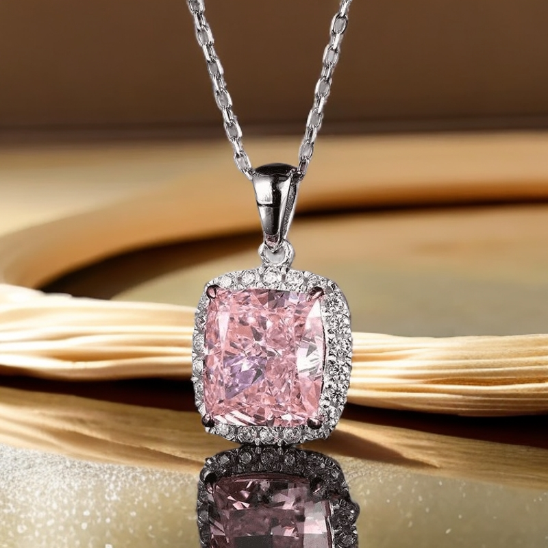 【姚琛专属】  方糖高级感粉钻 豪镶项链吊坠-JC-2A