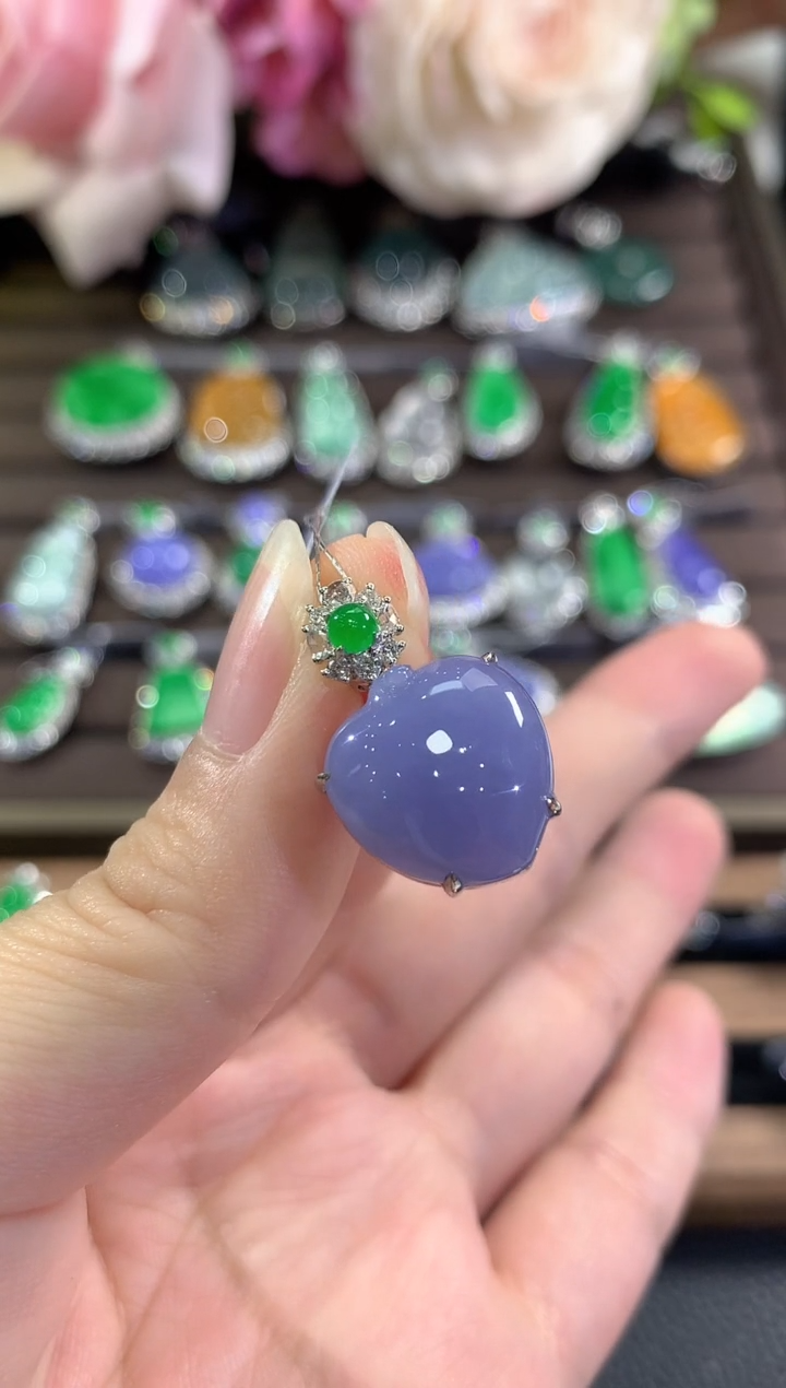 吊坠(不含链)18K金镶嵌翡翠c39紫货有色差