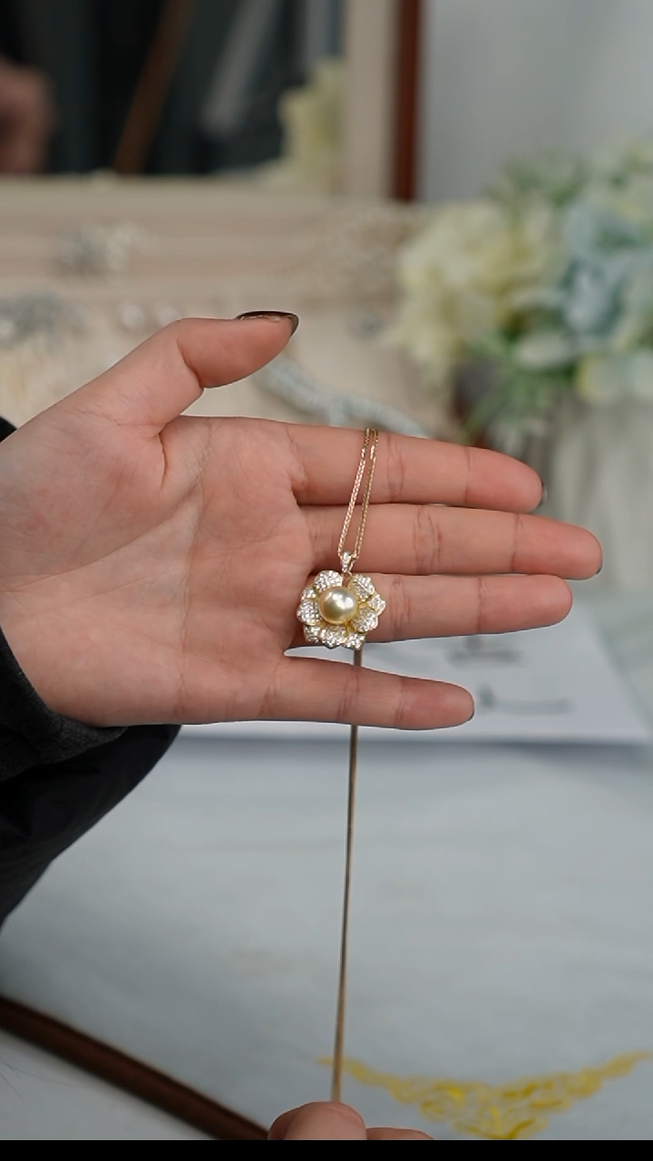 【闪购商品】海水珍珠项链银S925镶嵌海水金珠项链 9-10mm