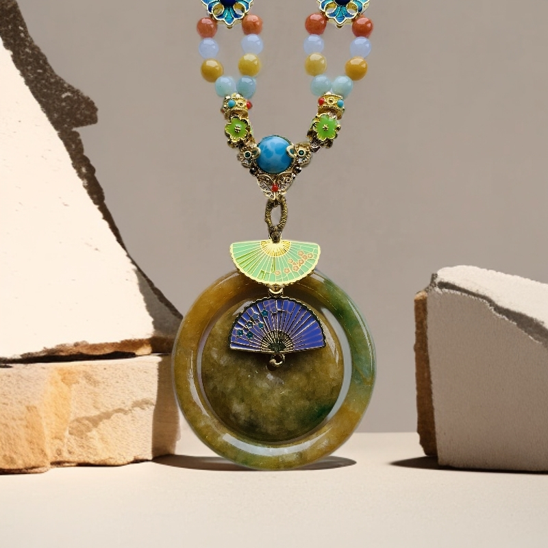 天然A货翡翠黄翡子母扣吊坠仿古含精美绳链多样性发一GS014