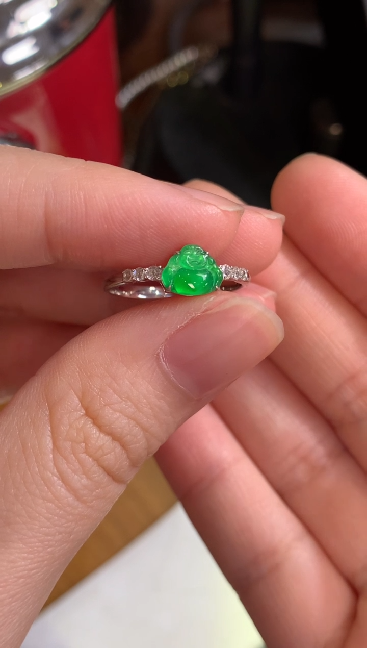 【闪购商品】翡翠18K金镶嵌戒指绿福公戒指