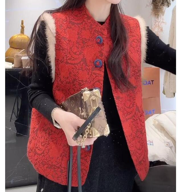 【6912-7070】新中式圆领提花马甲女秋冬新款百搭年轻禅意无袖马夹