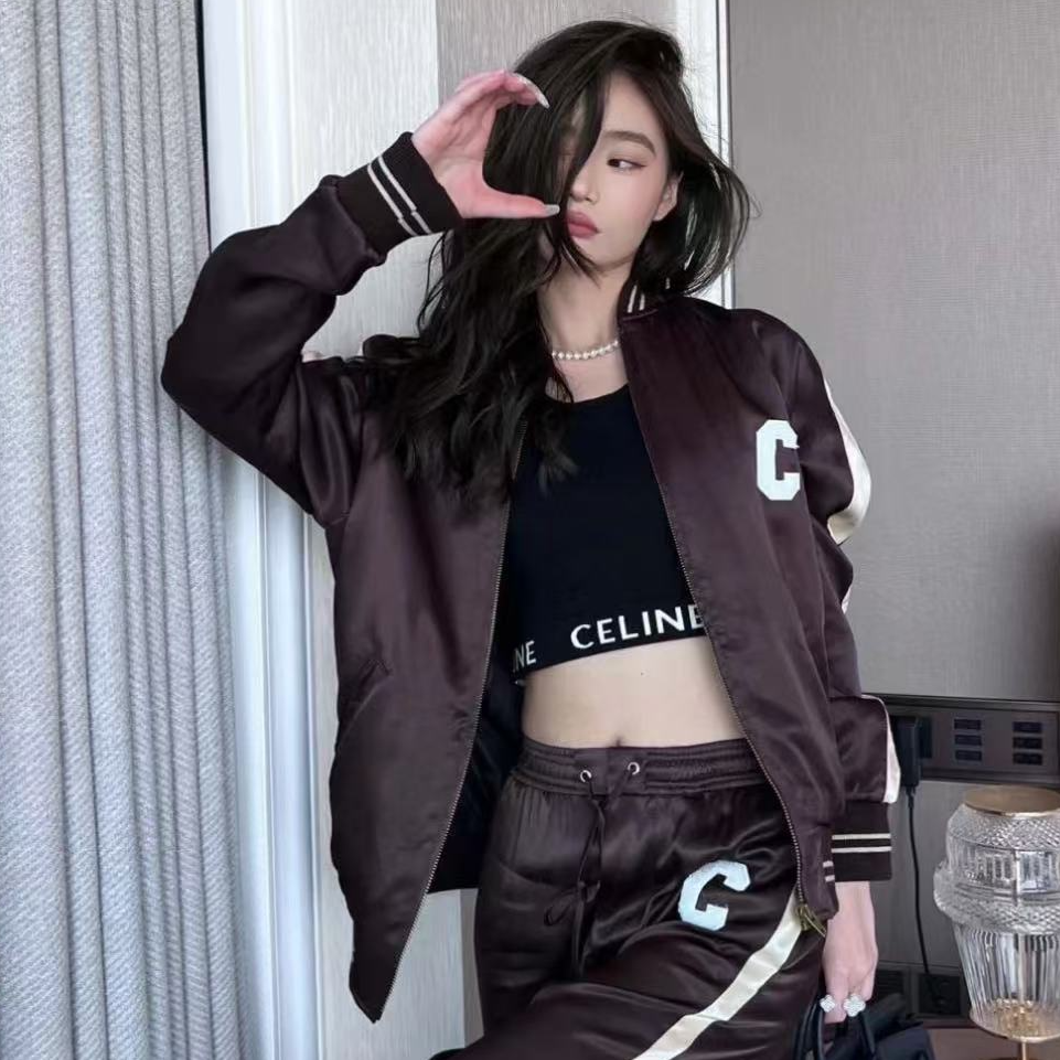 未使用 Celine/思琳 徽标字母纯色缎面夹克外套