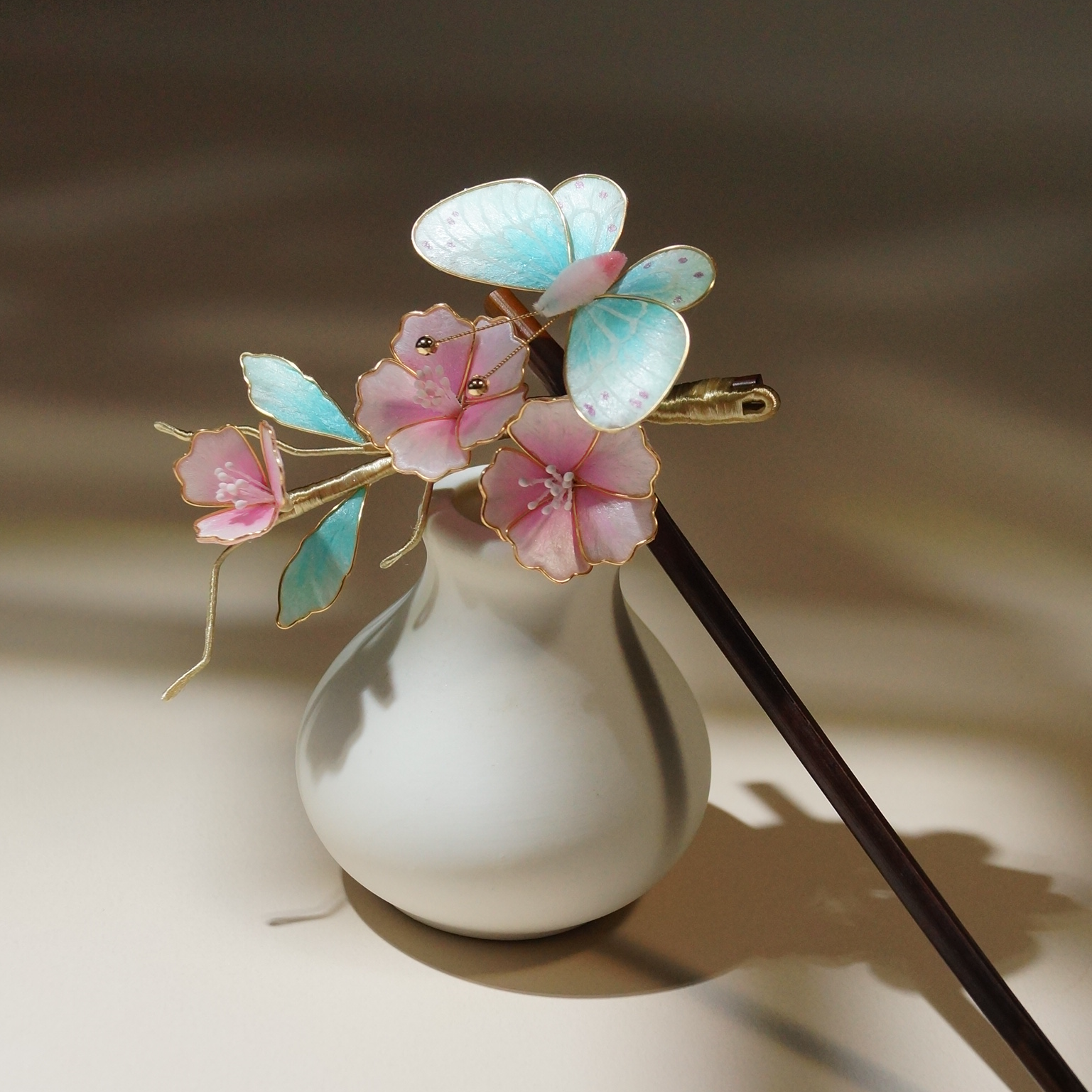 小师妹【花满溪】新款绒花蝴蝶碳化竹发簪簪娘手工超仙气