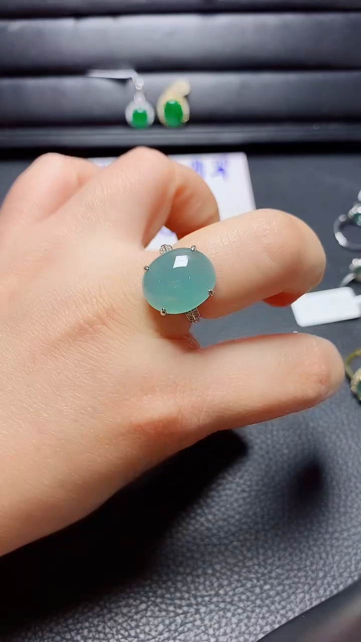 银S925镶嵌戒指翡翠天然翡翠A货s925银镶