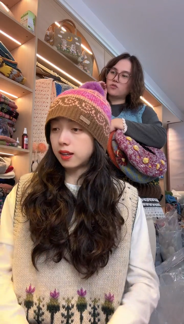 羊毛美利奴粉色敦煌单球帽