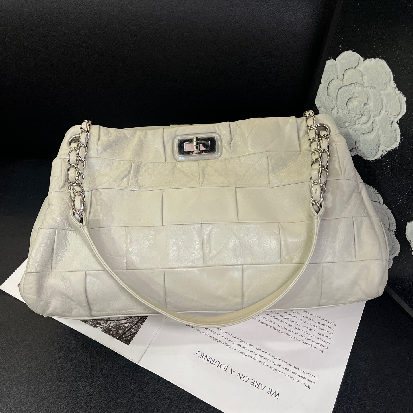 95新 Chanel/香奈儿 银扣2.55南瓜单肩包有标无卡14开11年B3516