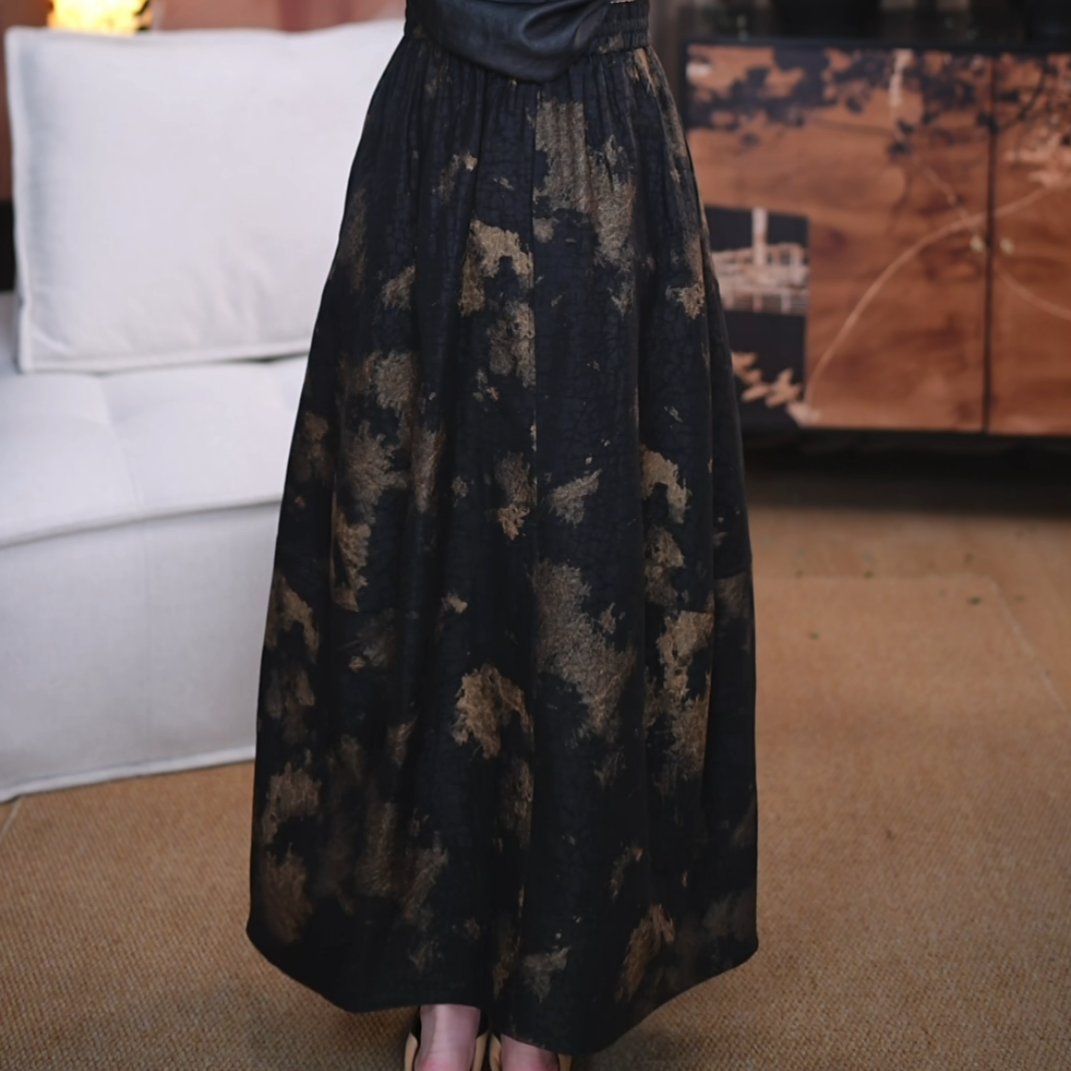 B『卿染』100%桑蚕丝香云纱新中式气质极简风格时尚花苞裙