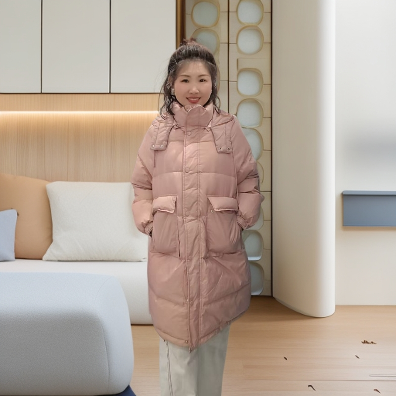 加厚中长款百搭长款连帽拉链女款女休闲防水防寒服2883